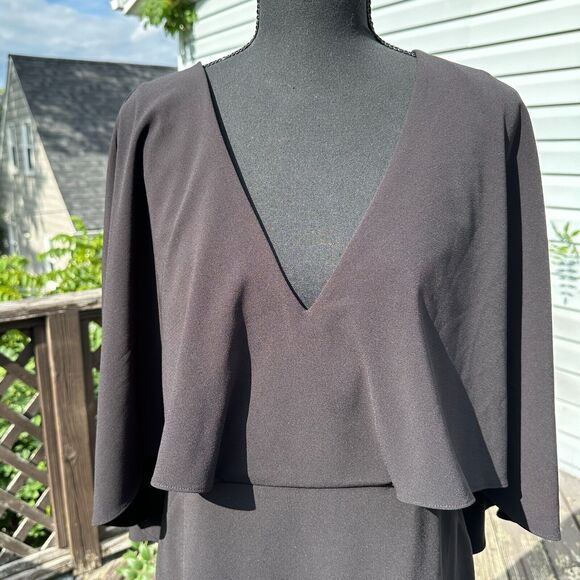 Halston Heritage Dress 10 V-Neck Cocktail Cape Black Event Formal New Year Party - Picture 4 of 15